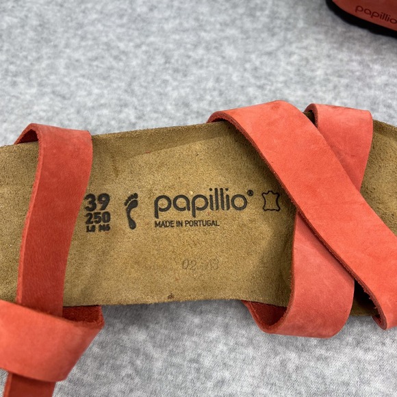 Birkenstock Papillio Orange Lola Nubuck Leather Ankle Strap Wedge Sandal Size 39 - Picture 8 of 9